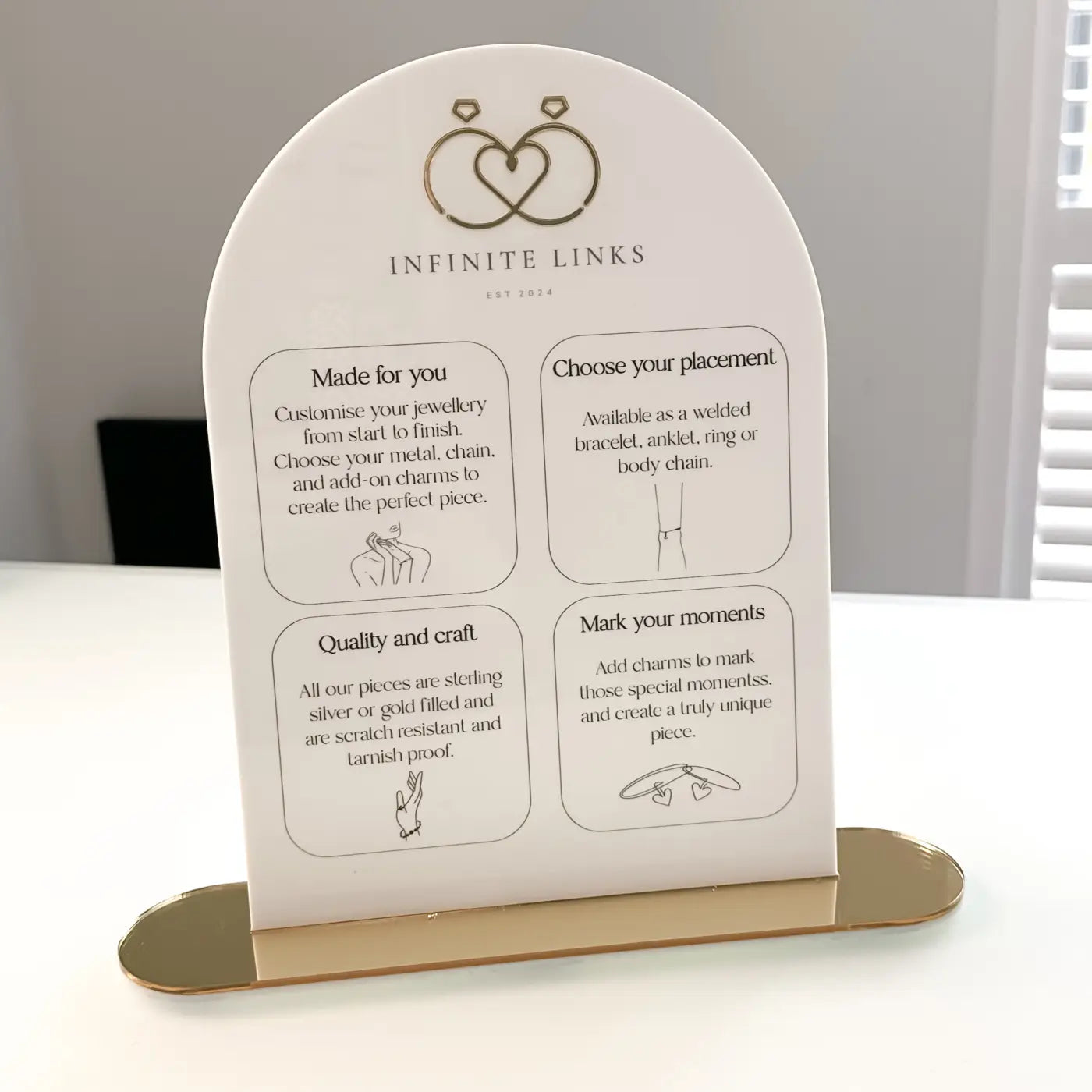 Luxury acrylic sign – personalised business information with premium display stand