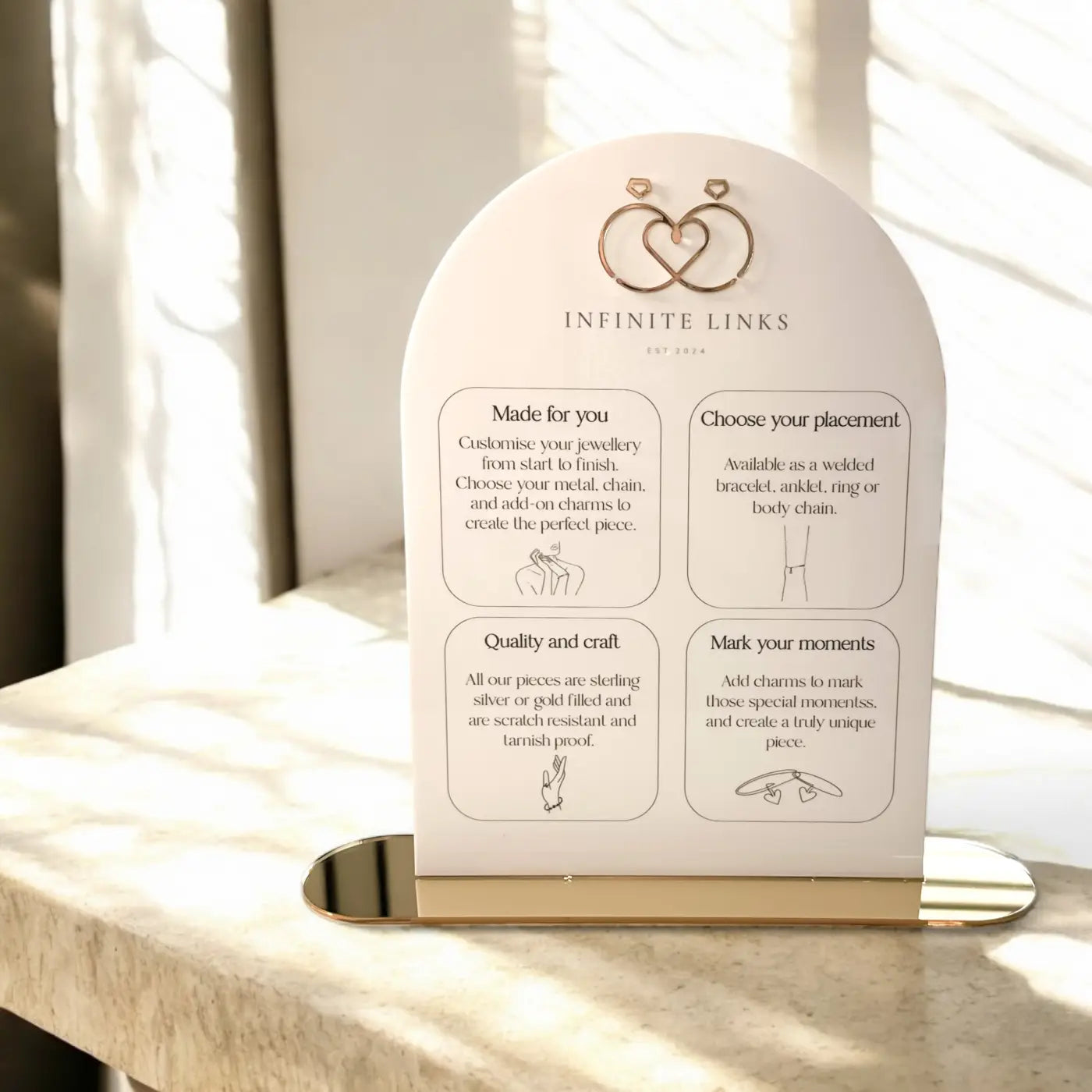 Luxury acrylic sign – personalised business information with premium display stand