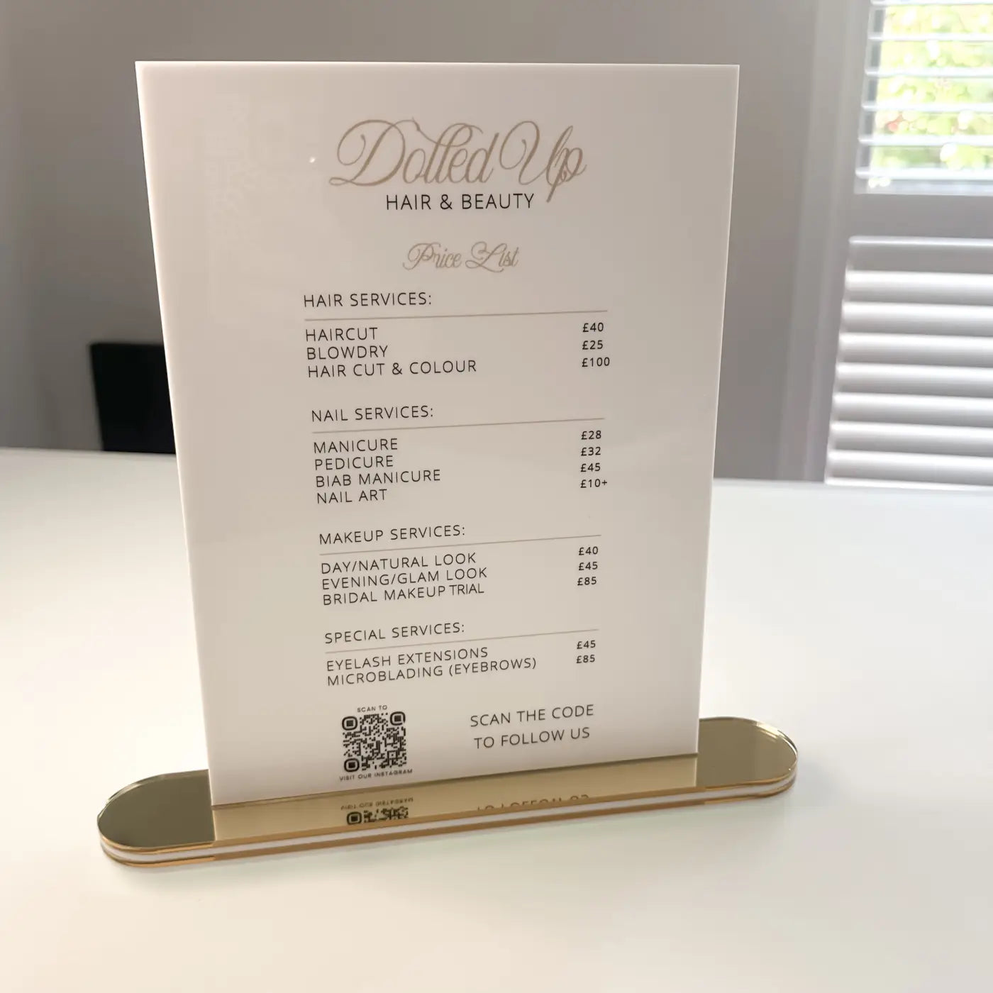 Luxury acrylic sign - premium display stand with base & personalised