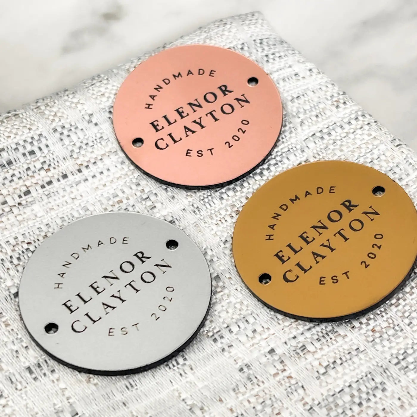 Luxury brand labels – personalised buttons & handmade tags | custom acrylic