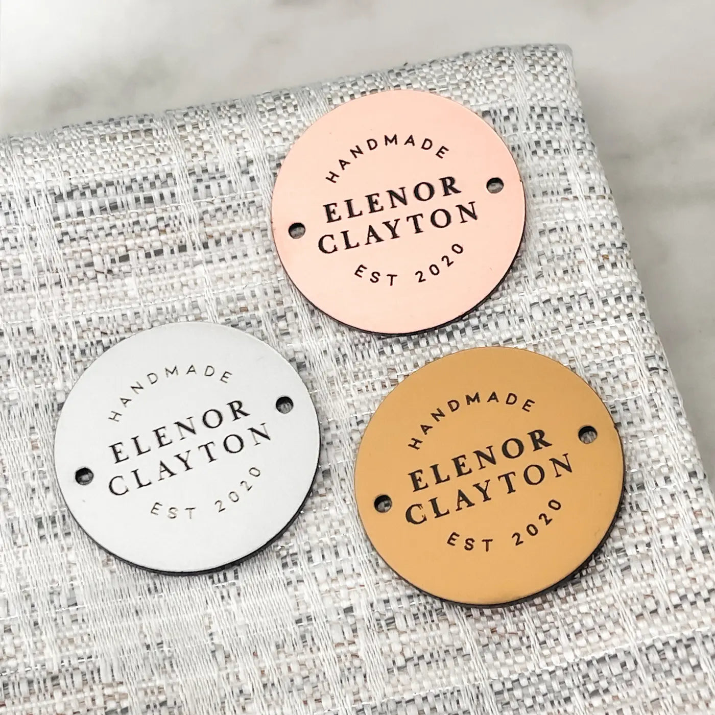 Luxury brand labels – personalised buttons & handmade tags | custom acrylic