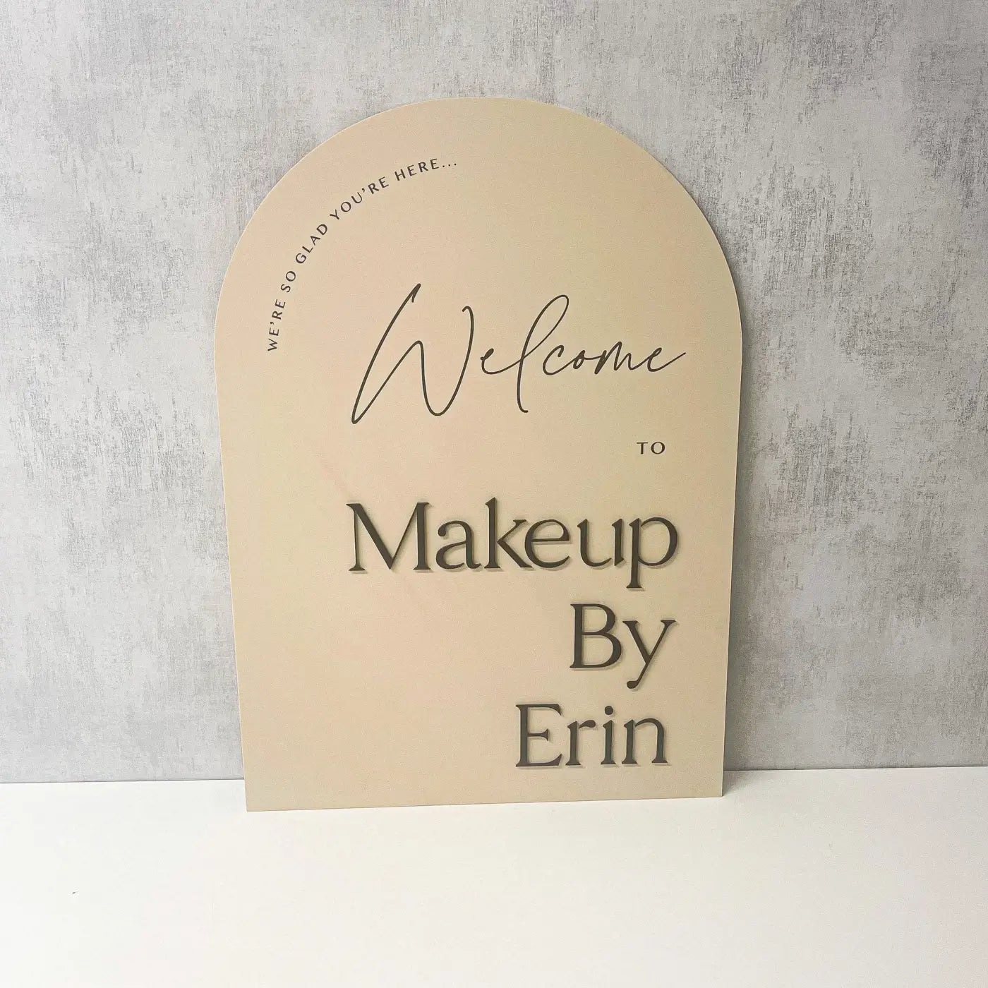 Luxury business signage - personalised dome top acrylic sign with 3d accents