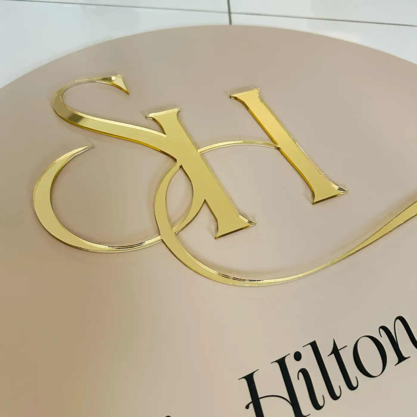 Luxury business signage - premium acrylic circular sign with 3d accent design