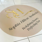 Luxury business signage - premium acrylic circular sign with 3d accent design
