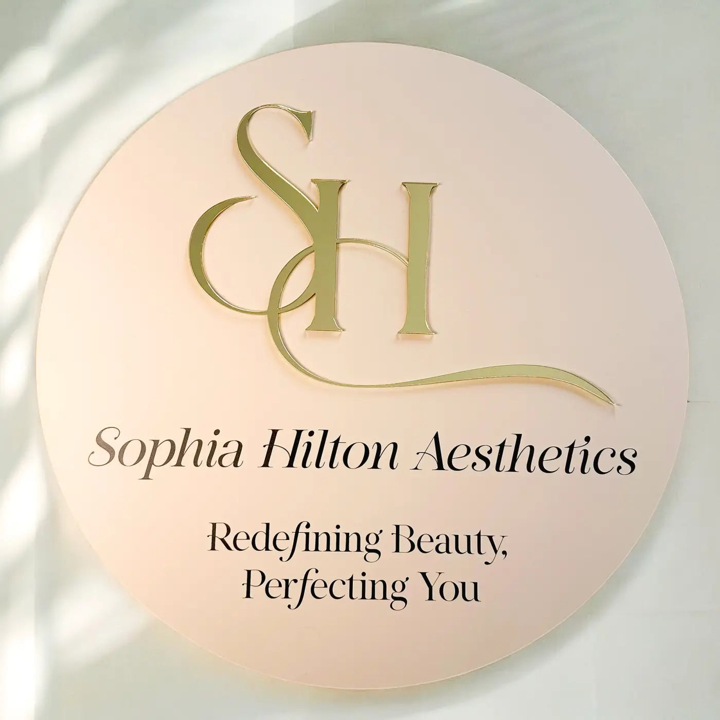 Luxury business signage - premium acrylic circular sign with 3d accent design