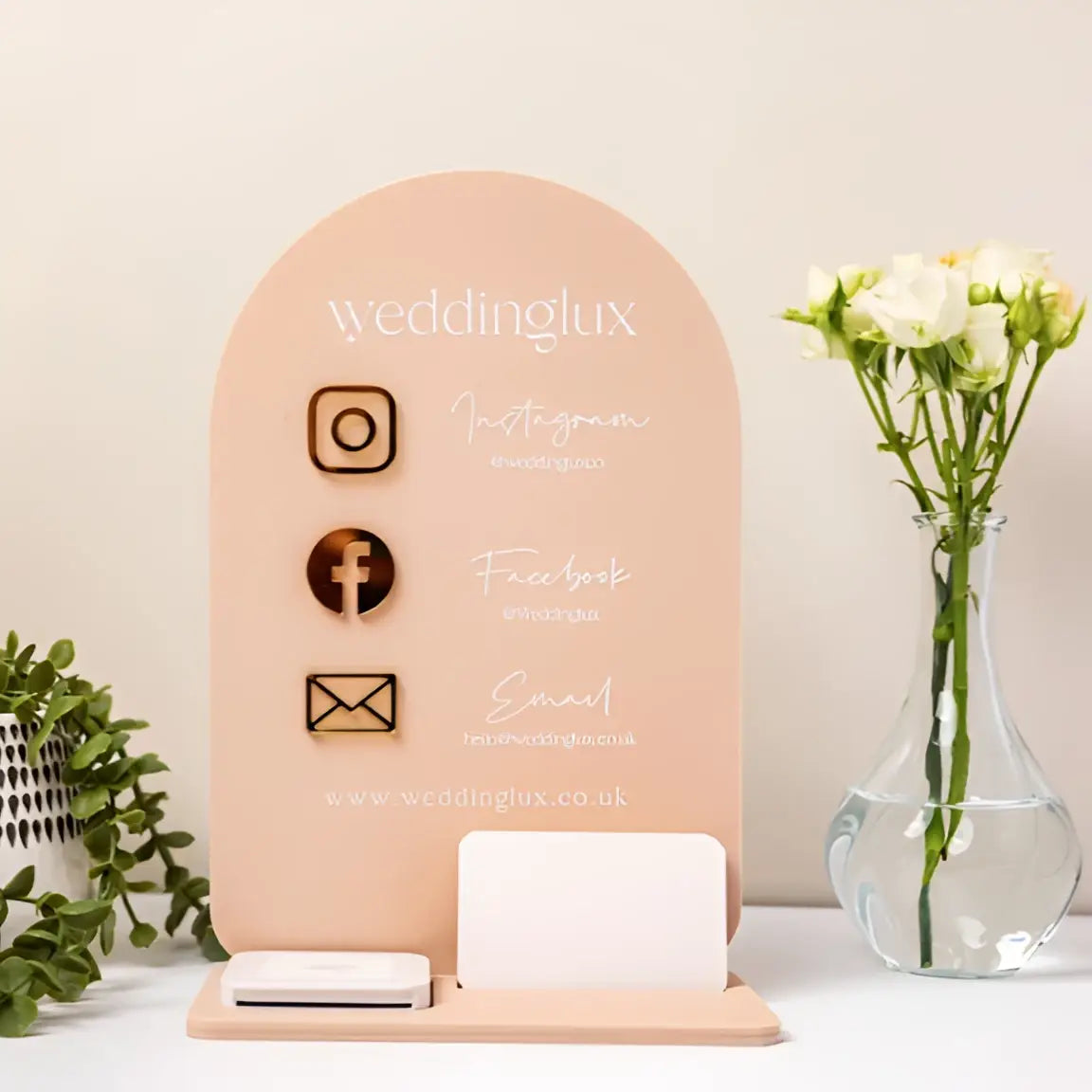 Luxury dome social media sign | custom qr code personalised acrylic & tap to pay display