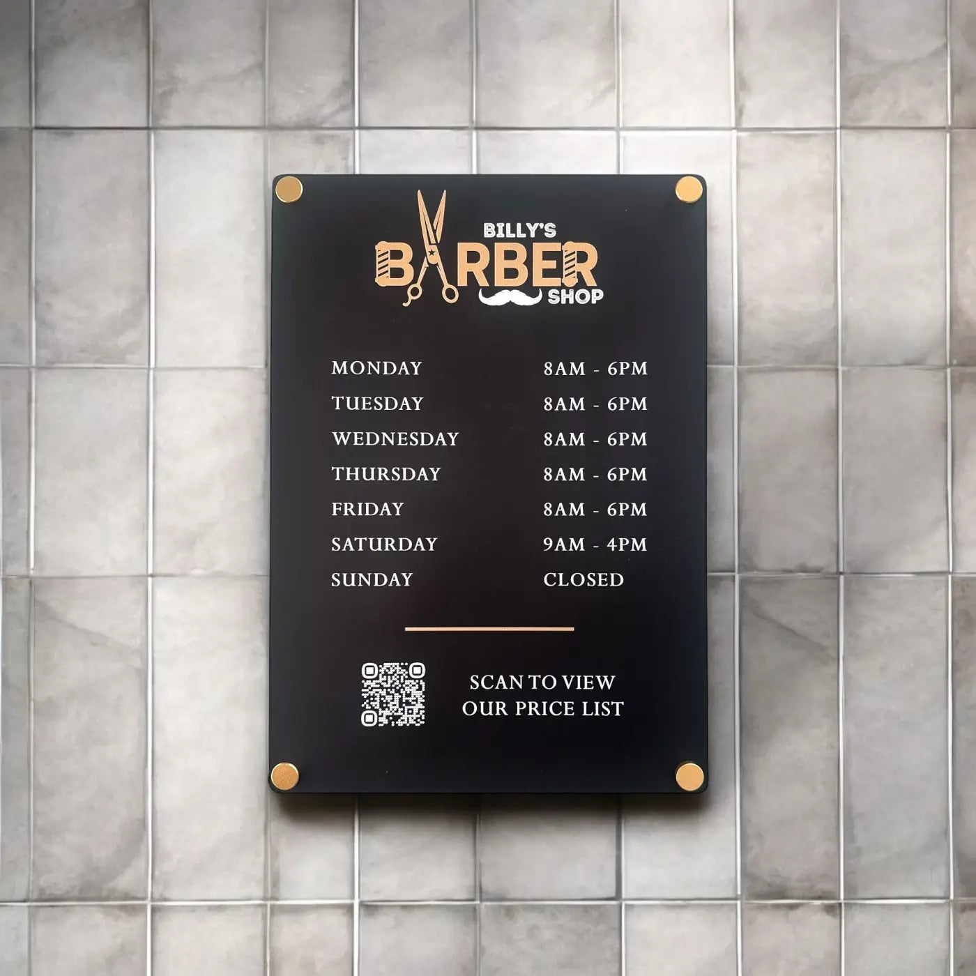 Luxury opening hours sign - custom acrylic business hour a4 precision cut