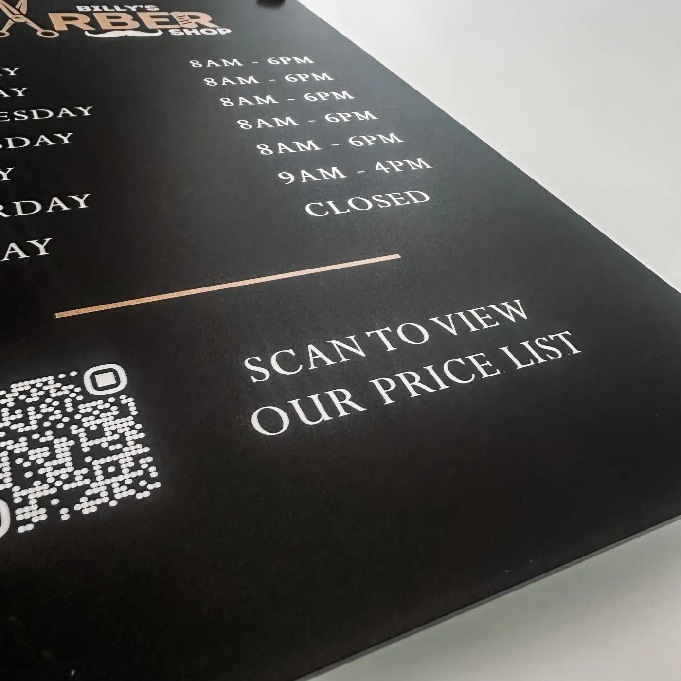 Luxury opening hours sign - custom acrylic business hour a4 precision cut