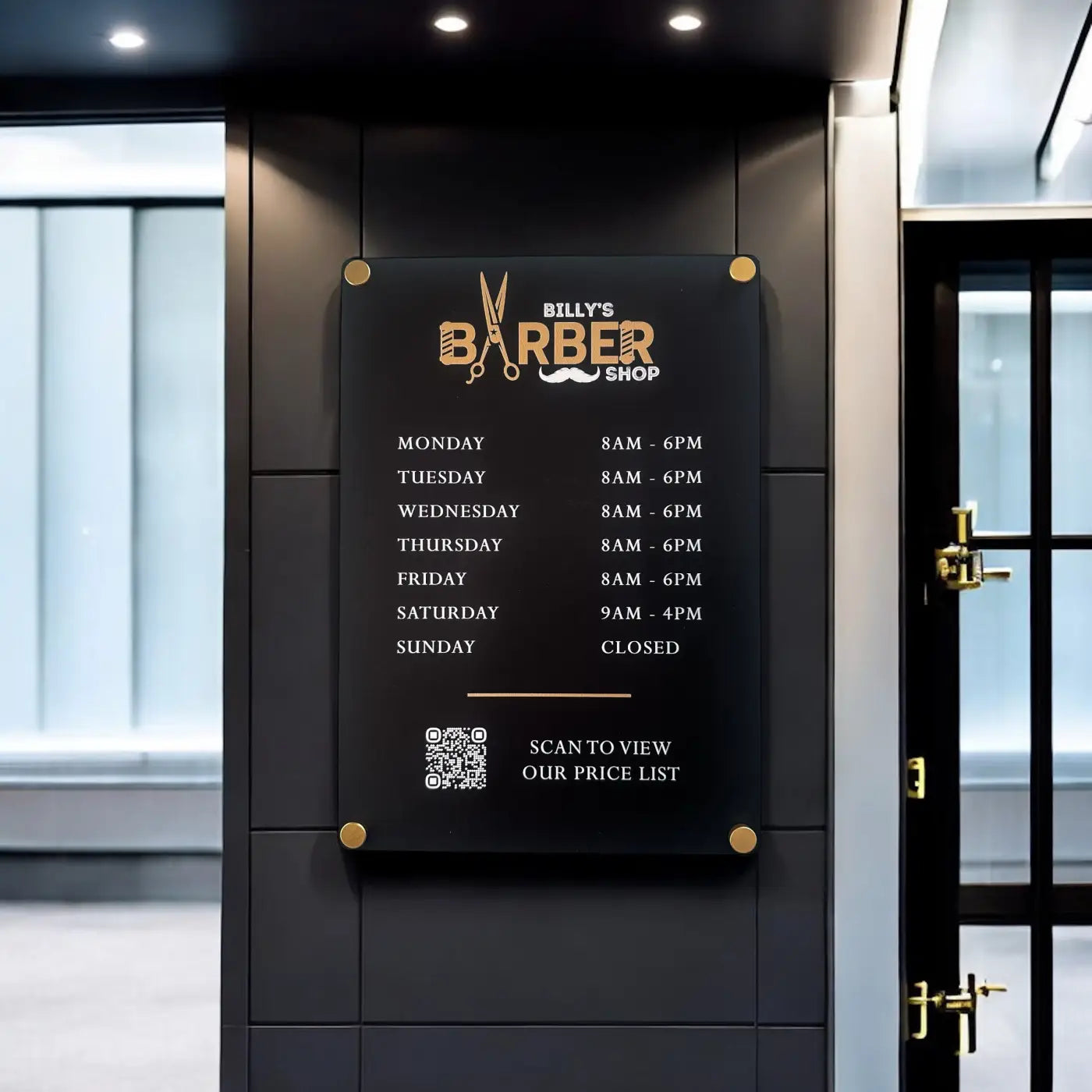 Luxury opening hours sign - custom acrylic business hour a4 precision cut