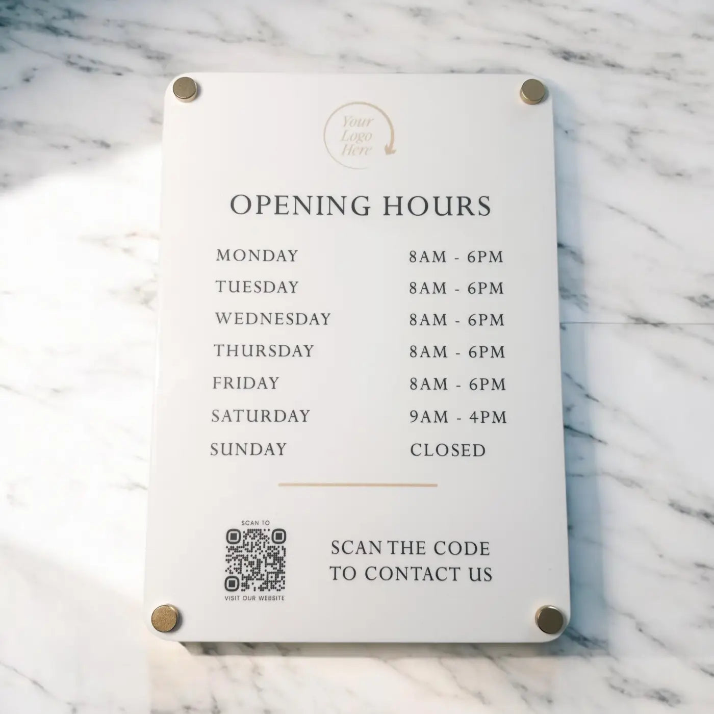 Luxury opening hours sign - custom acrylic business hour a4 precision cut