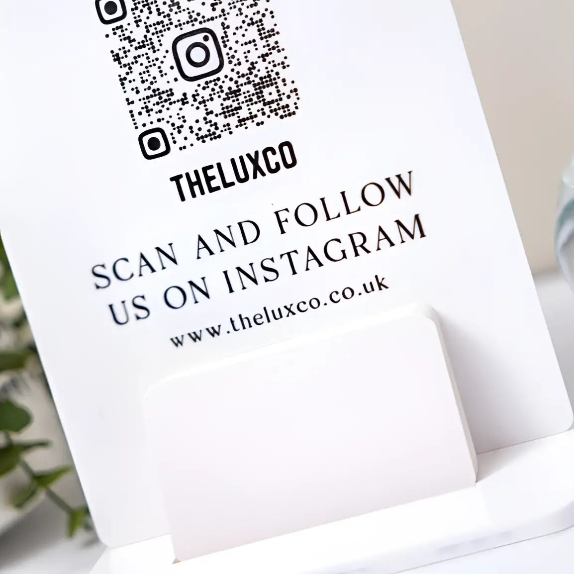 Luxury social media sign – custom qr display with business card holder acrylic dome