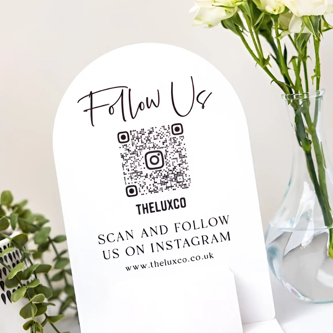 Luxury social media sign – custom qr display with business card holder acrylic dome