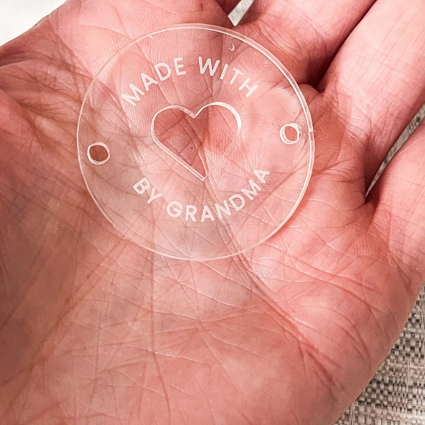 Made with love button tag – personalised craft labels | acrylic wooden & mirror finish
