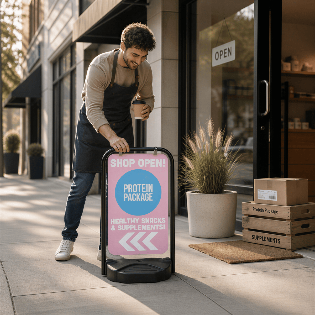 Pavement Swing Sign featuring custom sign artwork