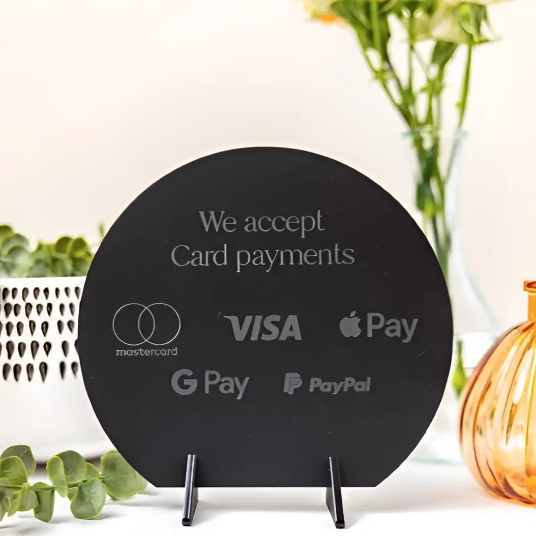 Payment method sign - luxury engraved display for business branding