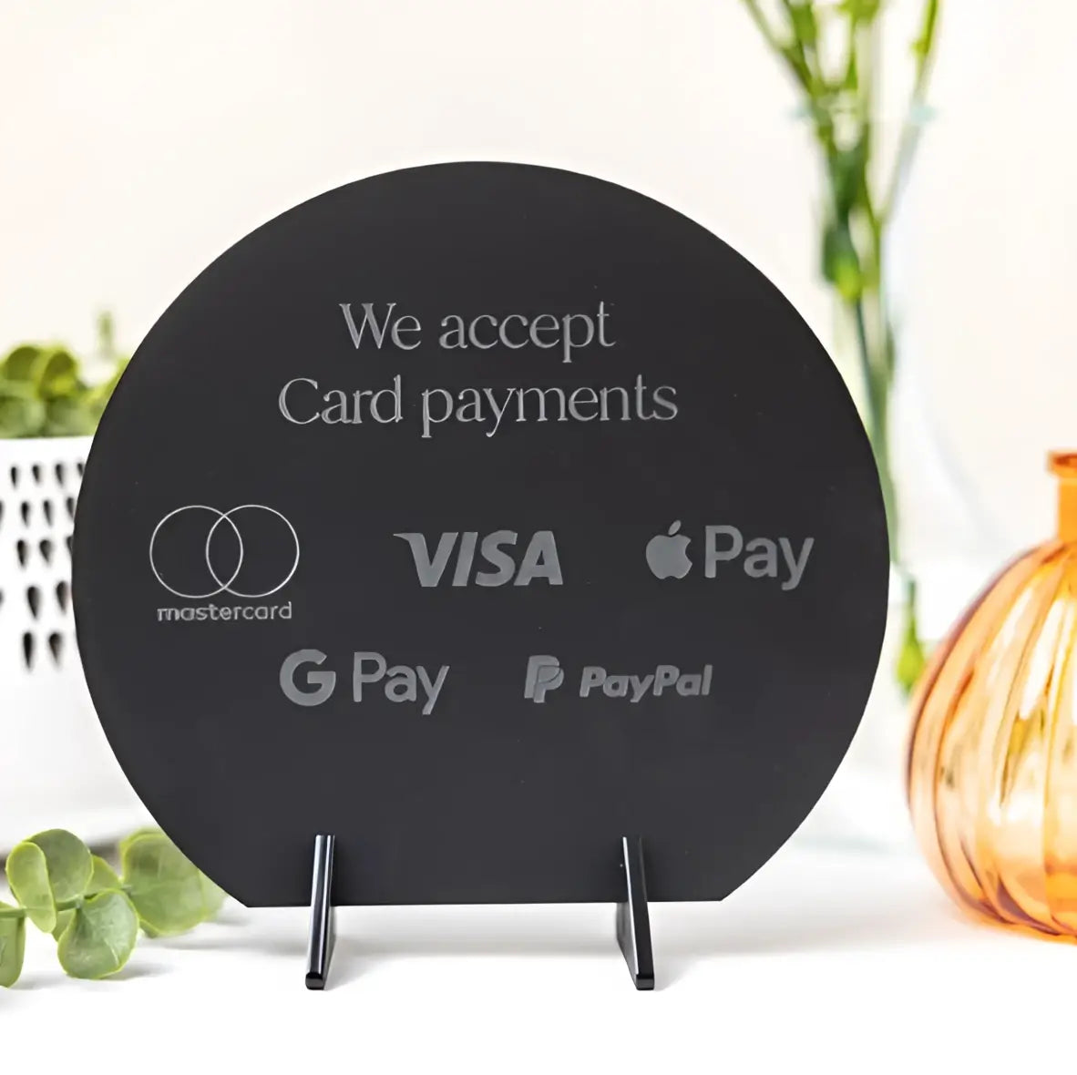 Payment method sign - luxury engraved display for business branding