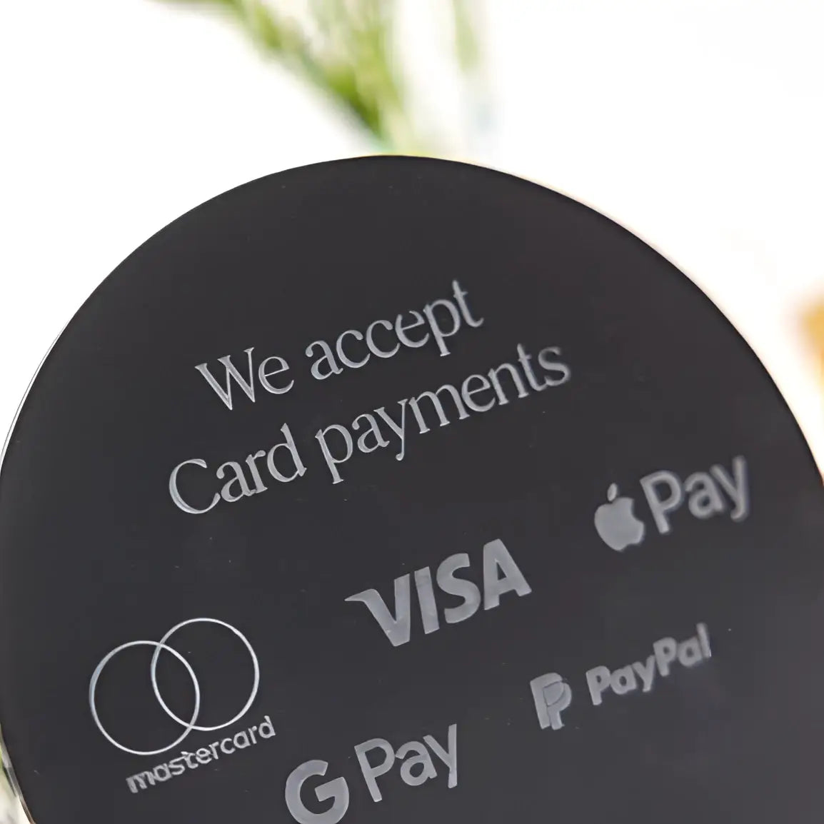 Payment method sign - luxury engraved display for business branding