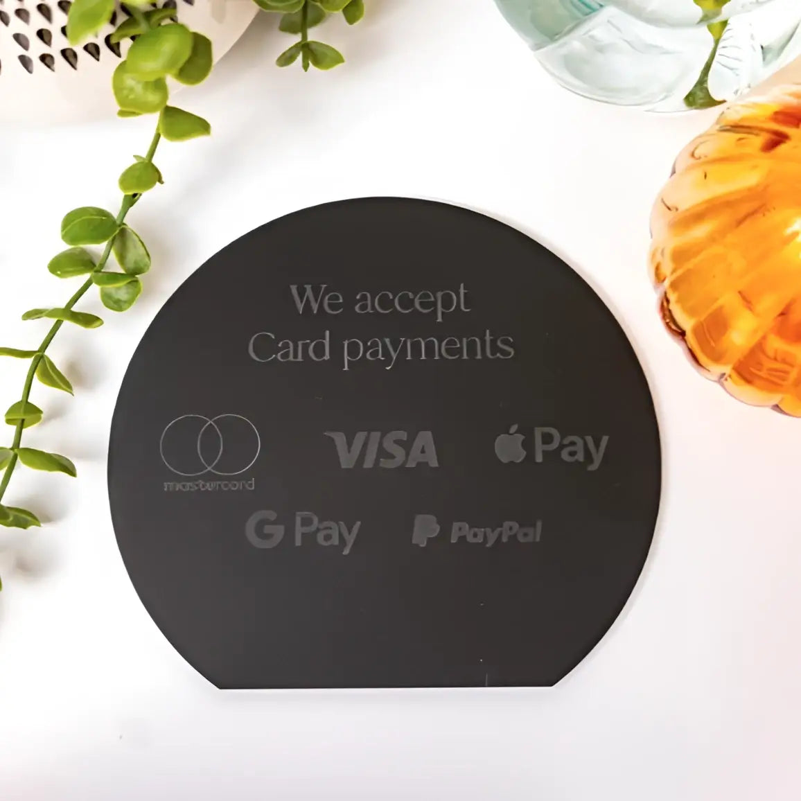 Payment method sign - luxury engraved display for business branding