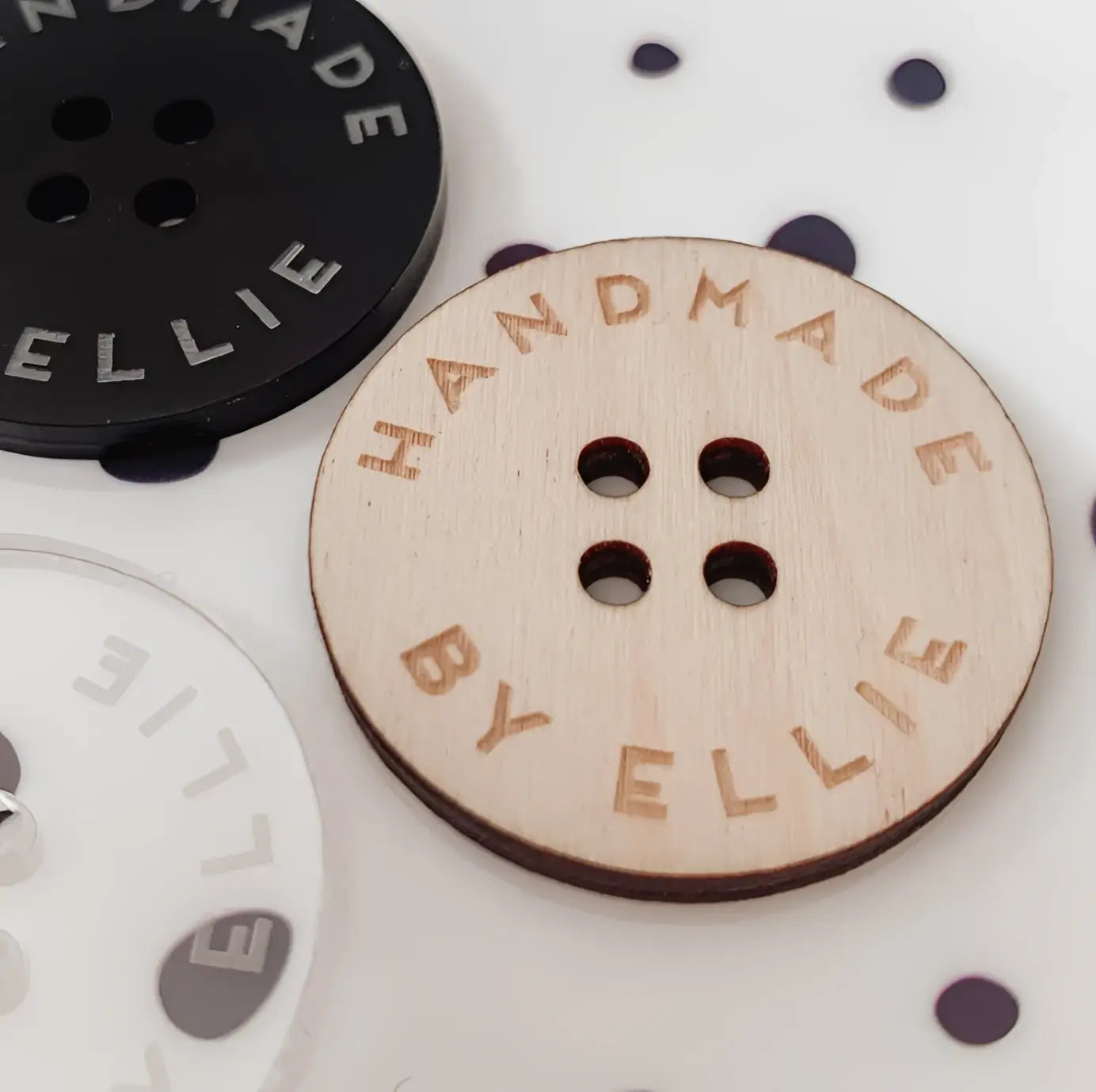 Personalised acrylic buttons – luxury button set with custom logo badges pack of 5