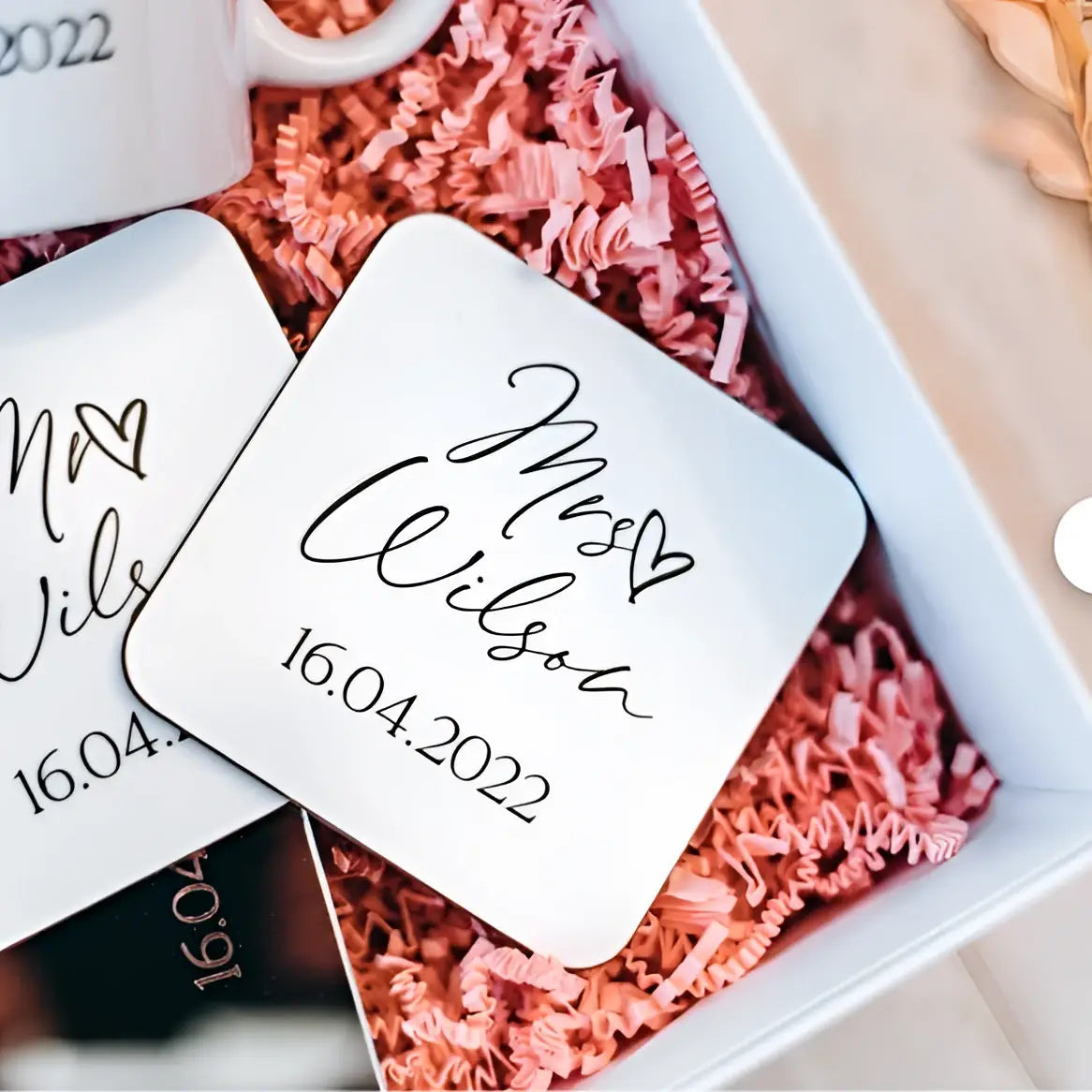 Personalised acrylic coaster – custom printed business coasters with cork backing