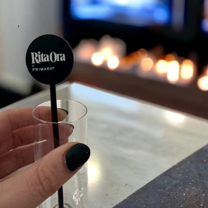 Personalised Acrylic Drink Stirrers featuring a personalised company logo for company event drinks