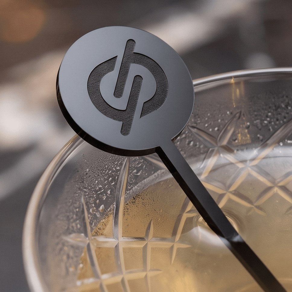 Personalised Acrylic Martini Stirrer with a custom name design for company event drinks