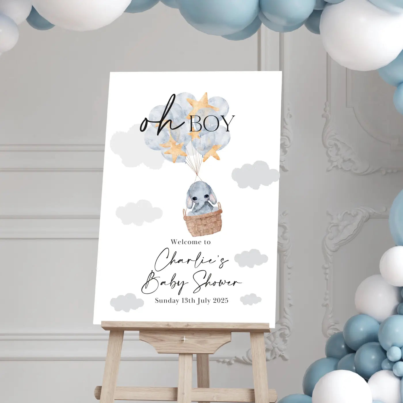 Personalised baby shower sign – luxury event welcome with custom name