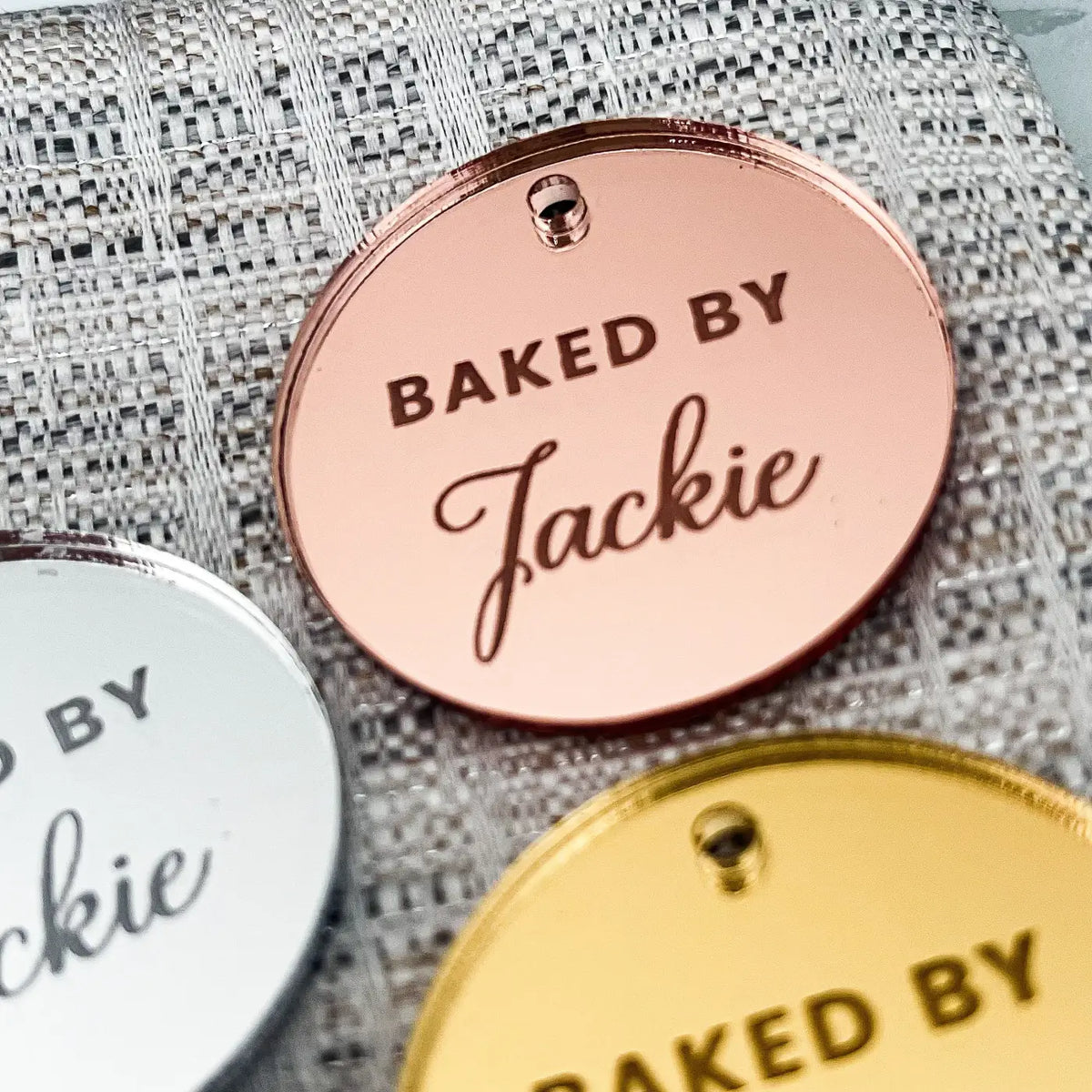 Personalised baking tags – custom labels | mirror acrylic & button