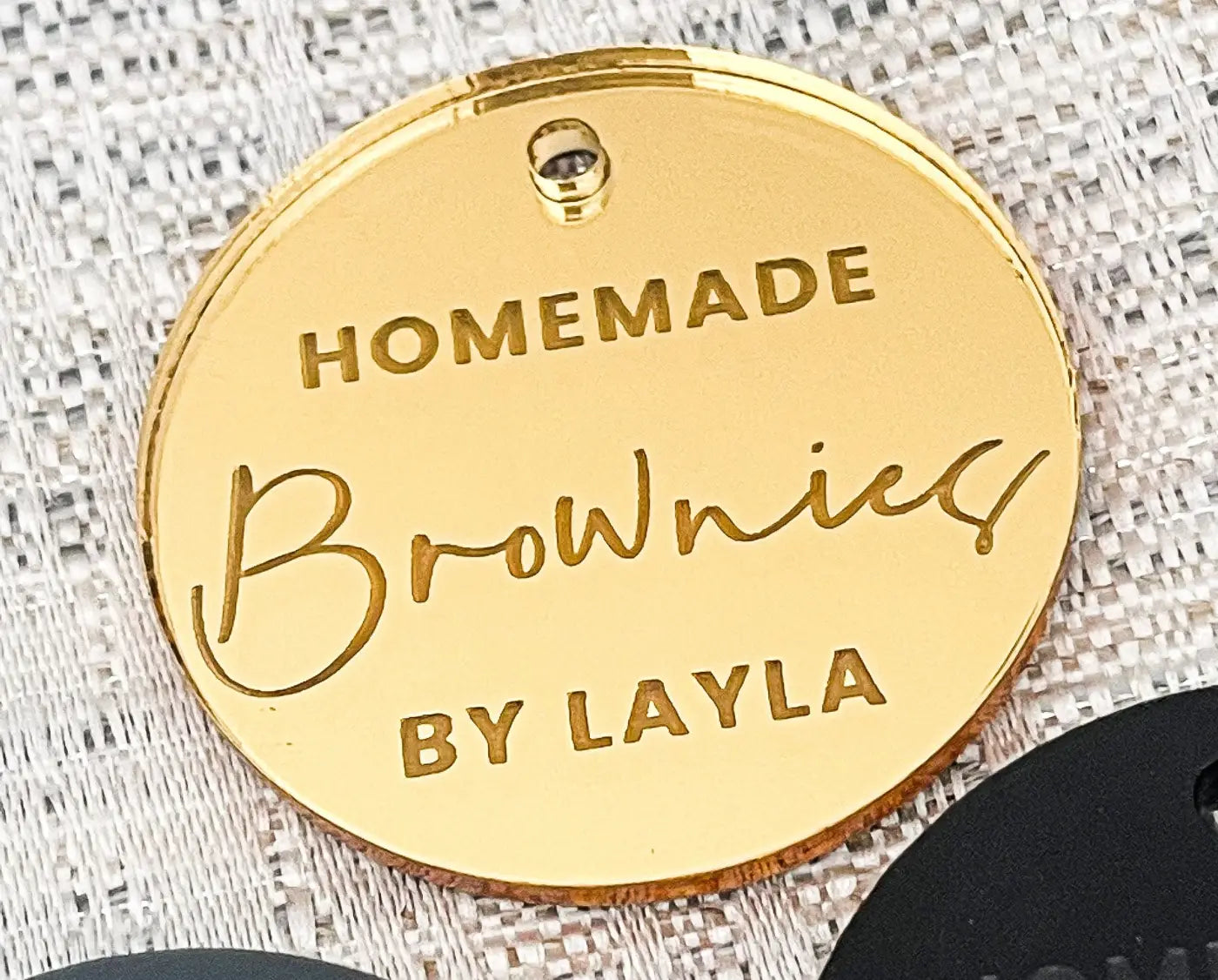 Personalised baking tags – engraved cake charms & custom cupcake toppers | luxury brand labels