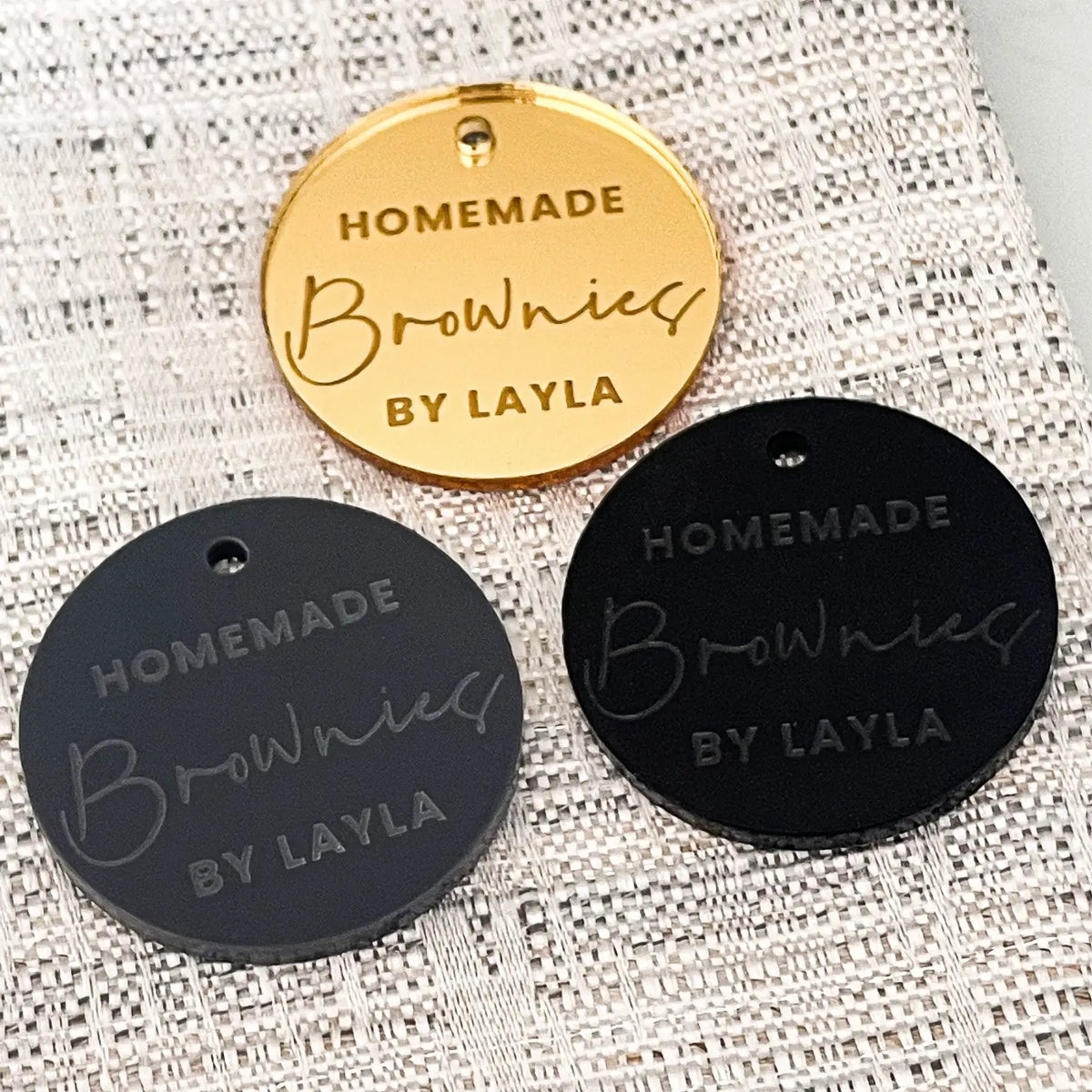 Personalised baking tags – engraved cake charms & custom cupcake toppers | luxury brand labels