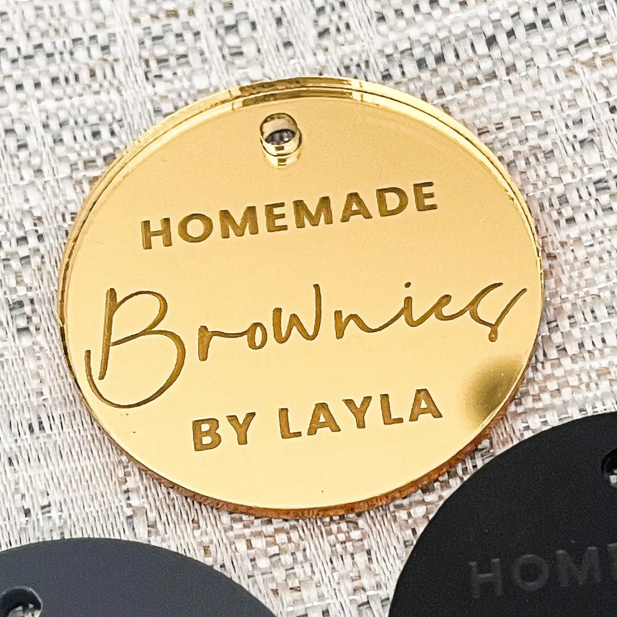 Personalised baking tags – engraved cake charms & custom cupcake toppers | luxury brand labels