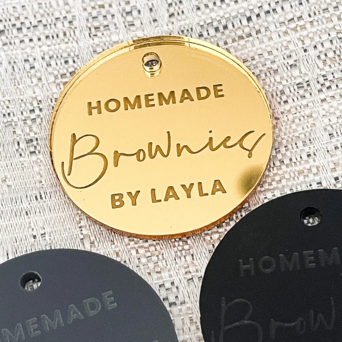 Personalised baking tags – engraved cake charms & custom cupcake toppers | luxury brand labels
