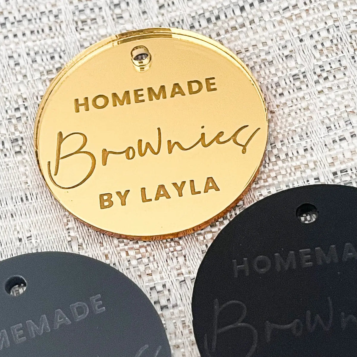 Personalised baking tags – engraved cake charms & custom cupcake toppers | luxury brand labels