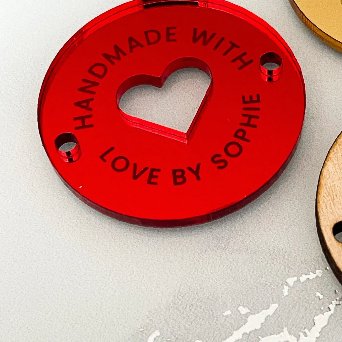 Personalised button tag – acrylic craft tags | custom branding labels uk made