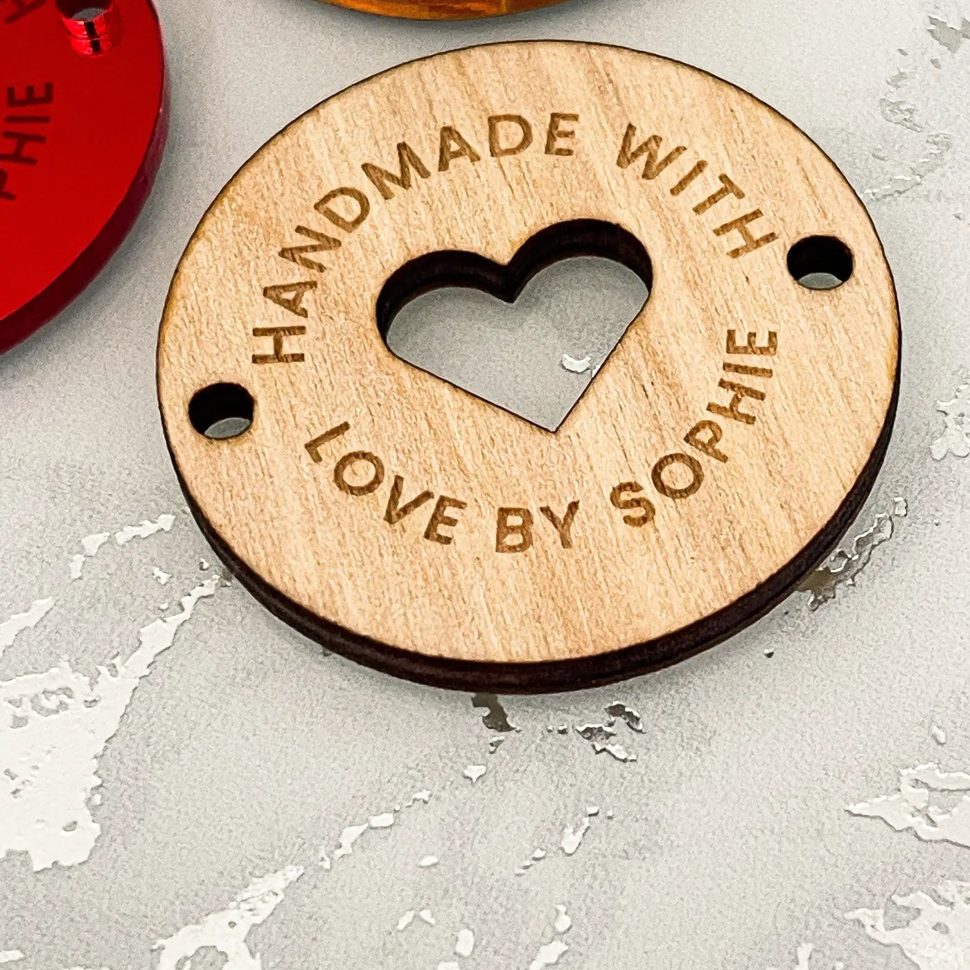 Personalised button tag – acrylic craft tags | custom branding labels uk made