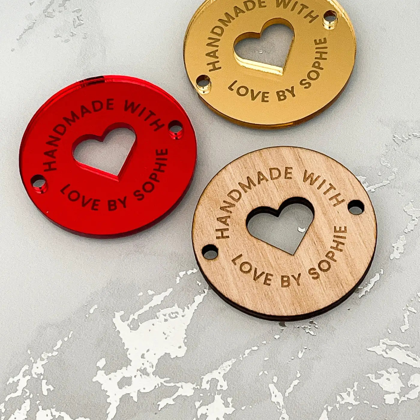Personalised button tag – acrylic craft tags | custom branding labels uk made
