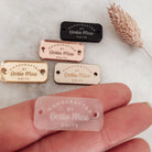 Personalised button tag – custom product labels with engraved wood buttons & acrylic gift tags