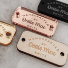 Personalised button tag – custom product labels with engraved wood buttons & acrylic gift tags