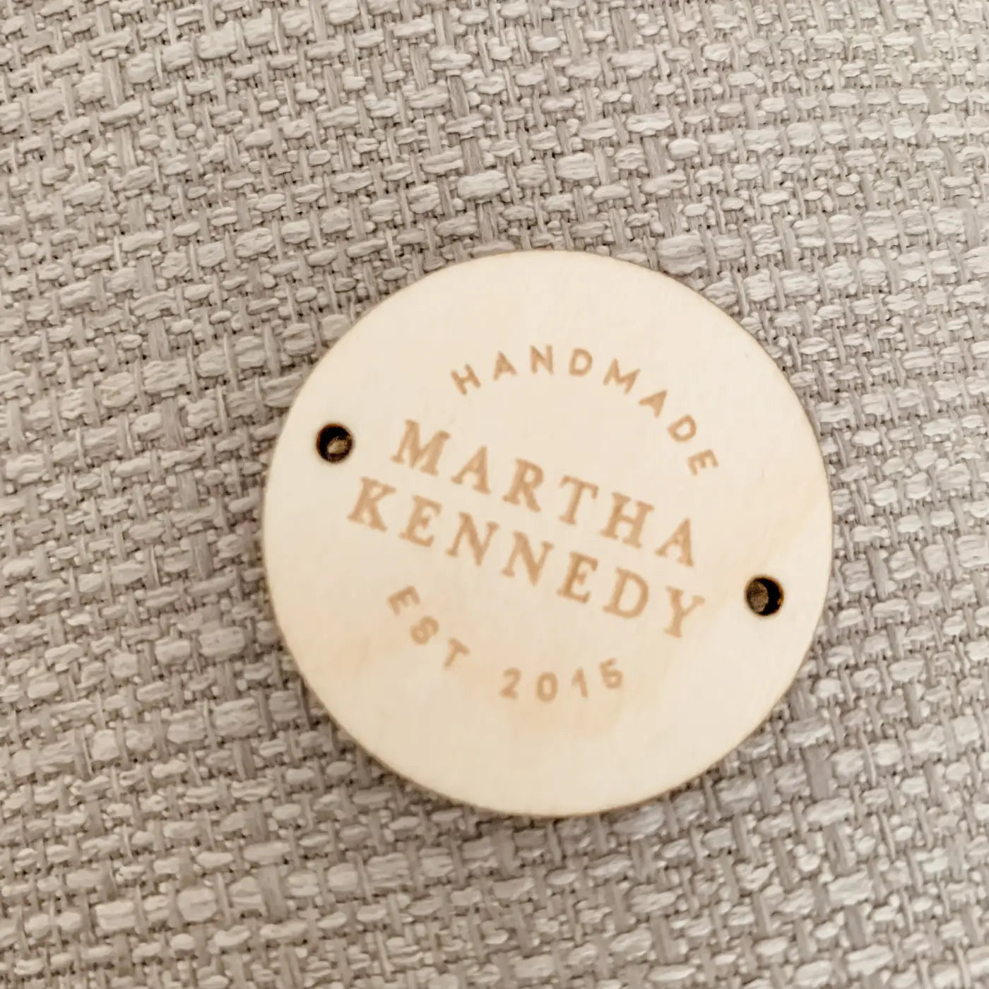 Personalised button tag – engraved wood buttons & acrylic gift tags for branding