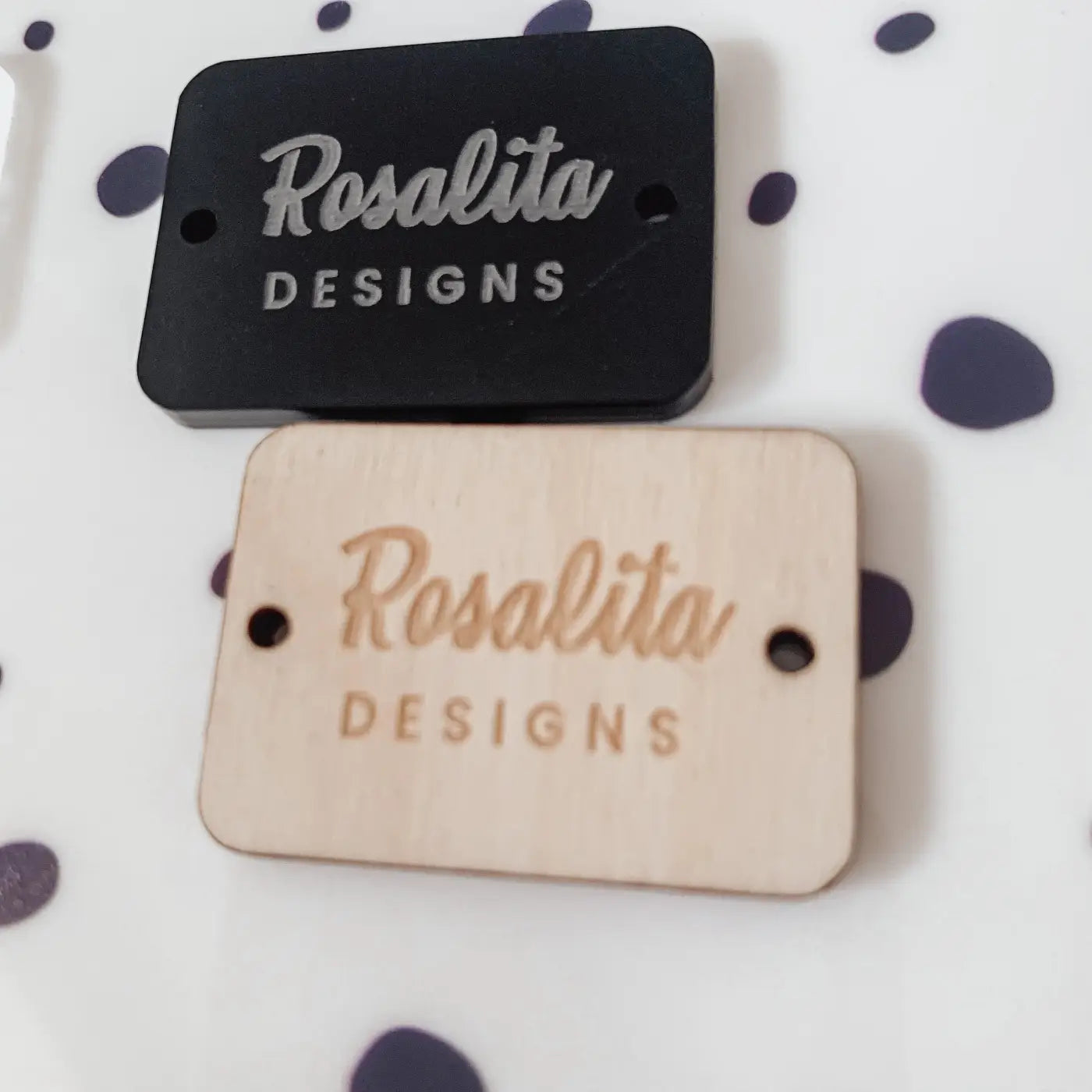 Personalised button tag – engraved wood buttons & acrylic gift tags for small business labels