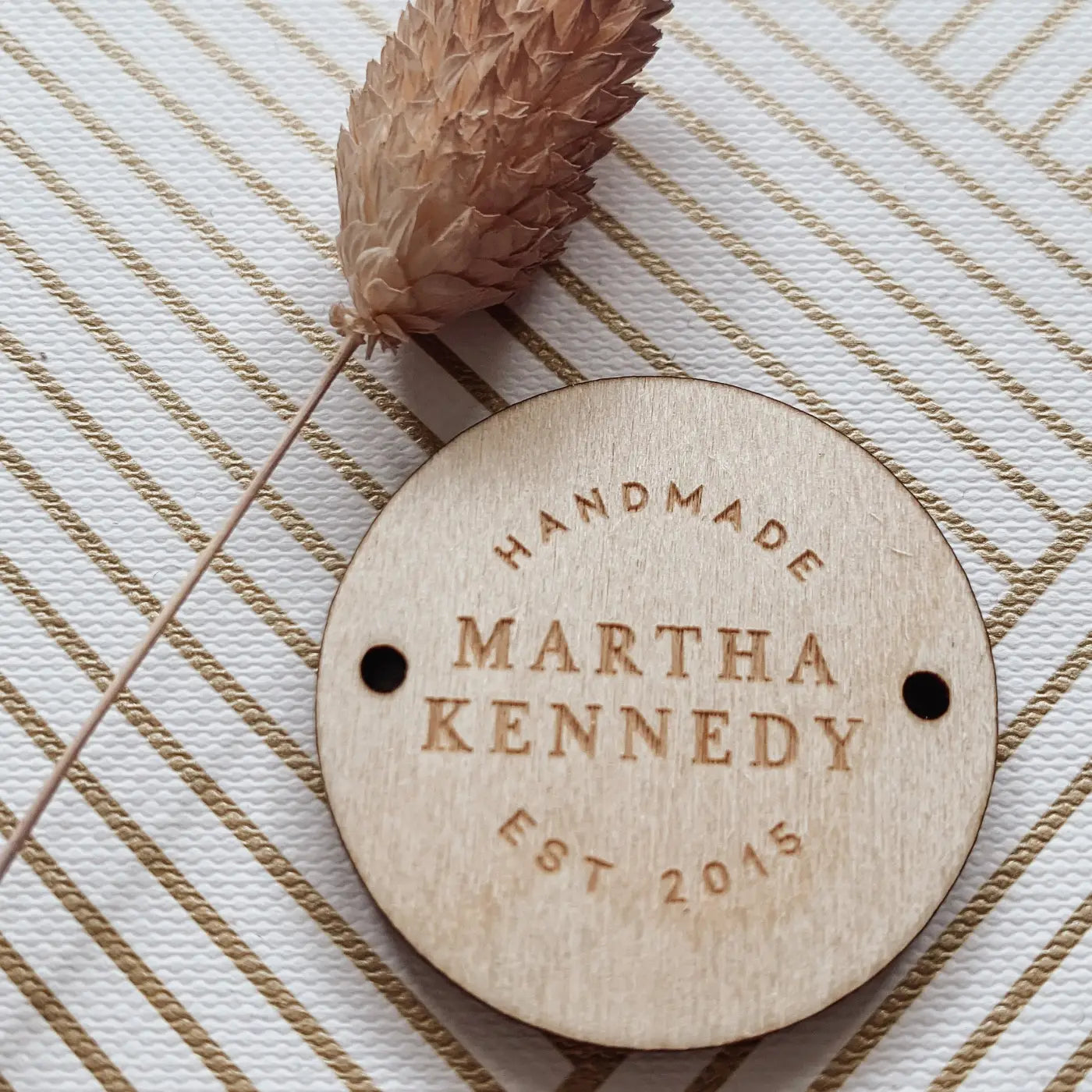 Personalised button tag – engraved wood buttons & acrylic gift tags for branding