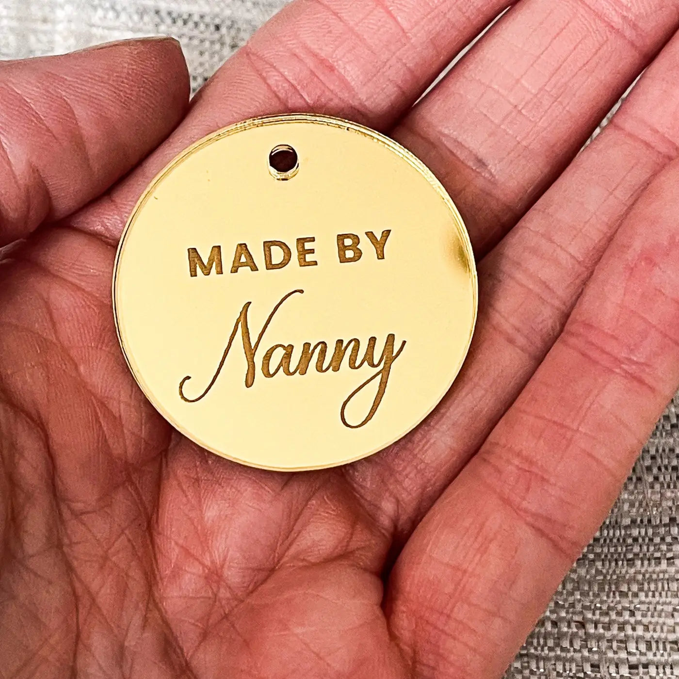 Personalised button tag – luxury craft tags | acrylic & wooden custom labels
