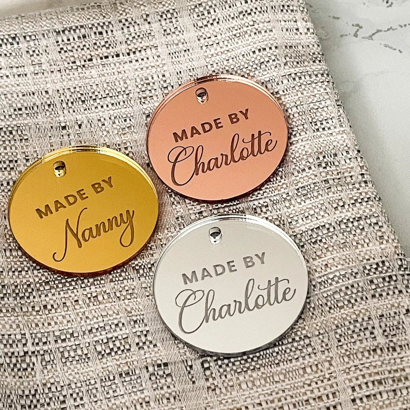 Personalised button tag – luxury craft tags | acrylic & wooden custom labels