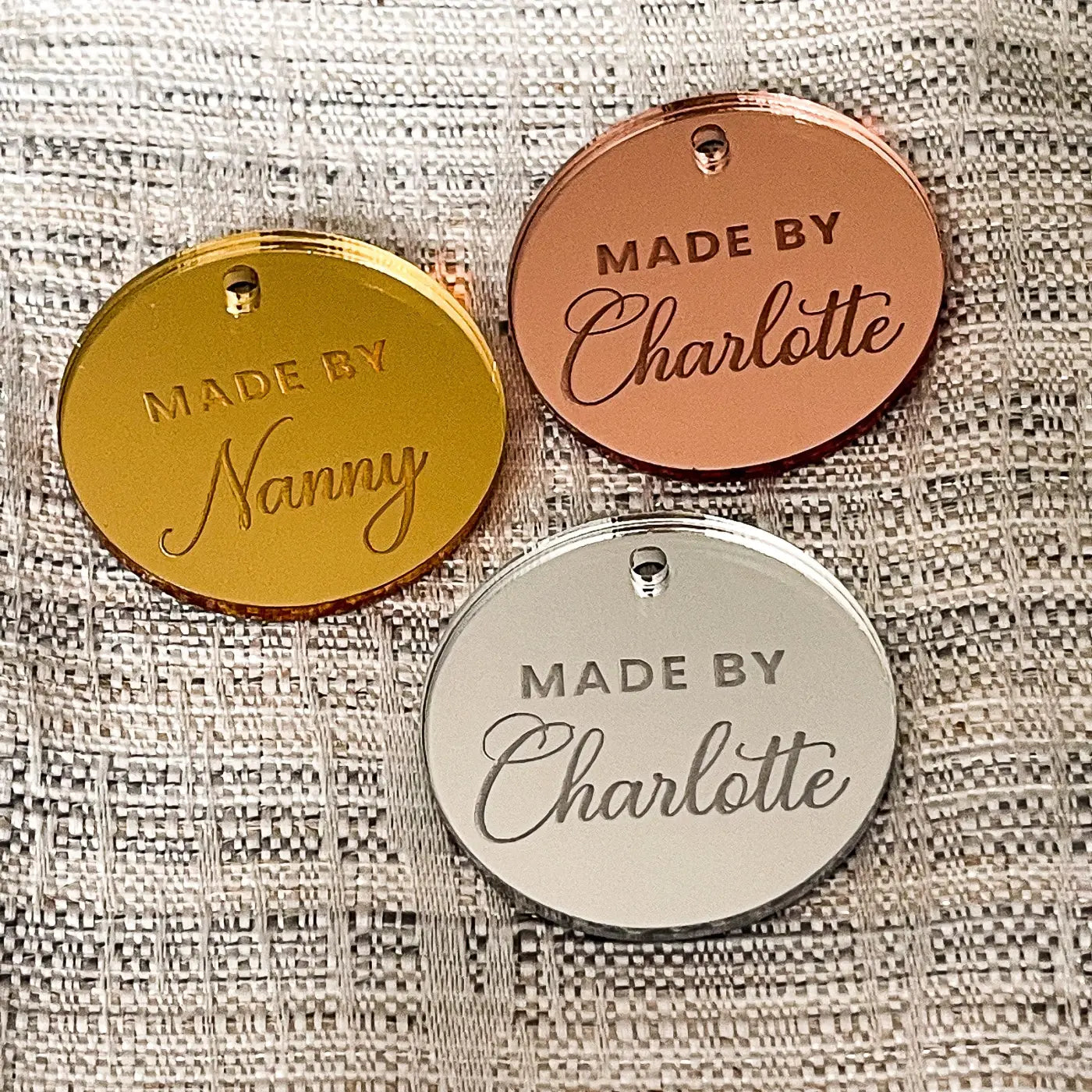 Personalised button tag – luxury craft tags | acrylic & wooden custom labels