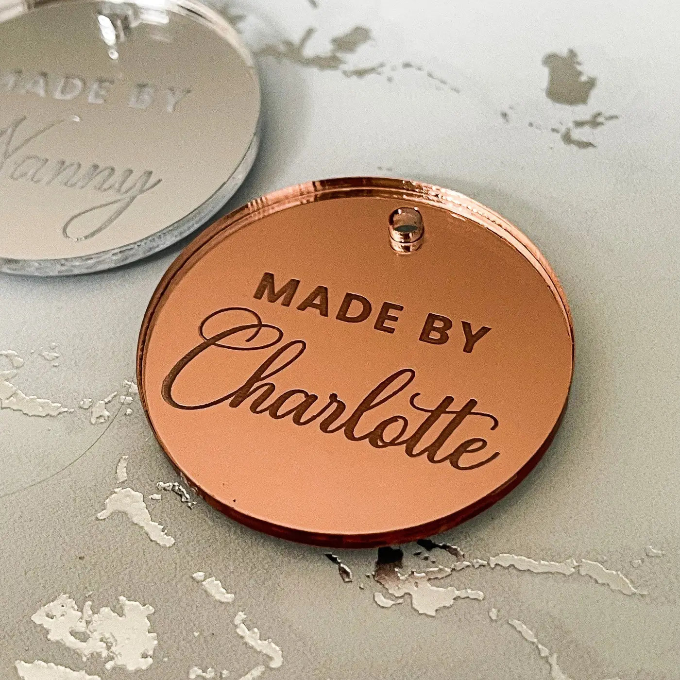 Personalised button tag – luxury craft tags | acrylic & wooden custom labels