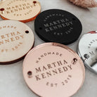 Personalised button tag pack of 5 – luxury acrylic circular tags with sew holes