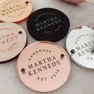 Personalised button tag pack of 5 – luxury acrylic circular tags with sew holes