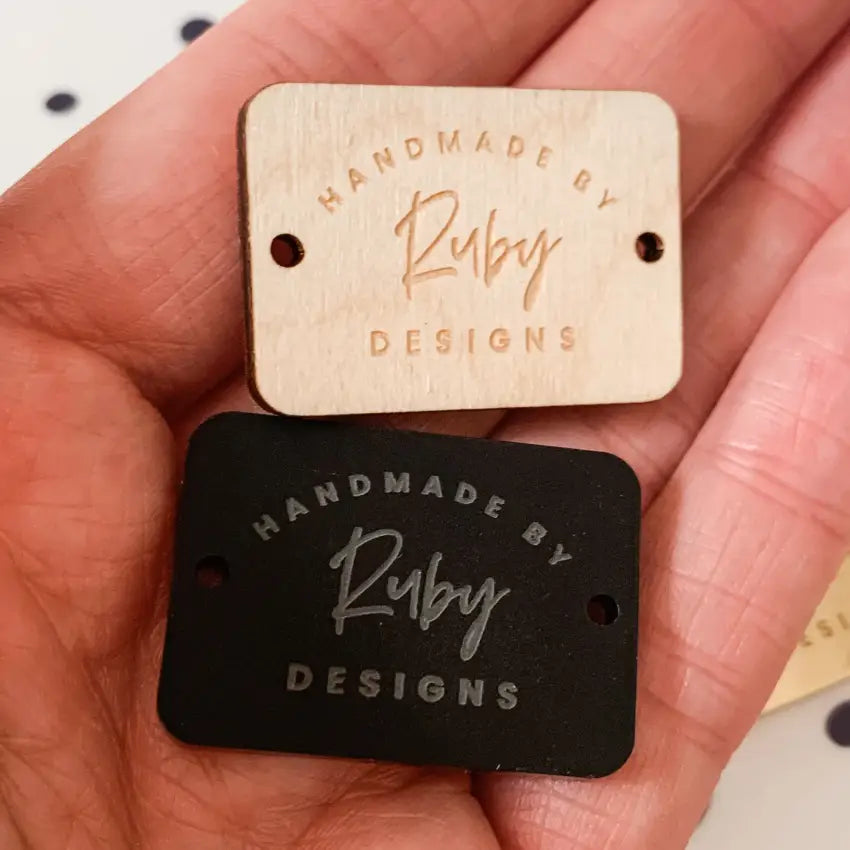 Personalised button tags - luxury acrylic product labels with custom sew holes