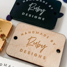 Personalised button tags - luxury acrylic product labels with custom sew holes