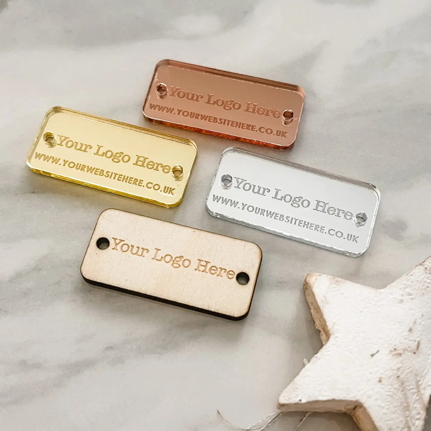 Personalised button tags – luxury custom branding labels | pack of 5 premium
